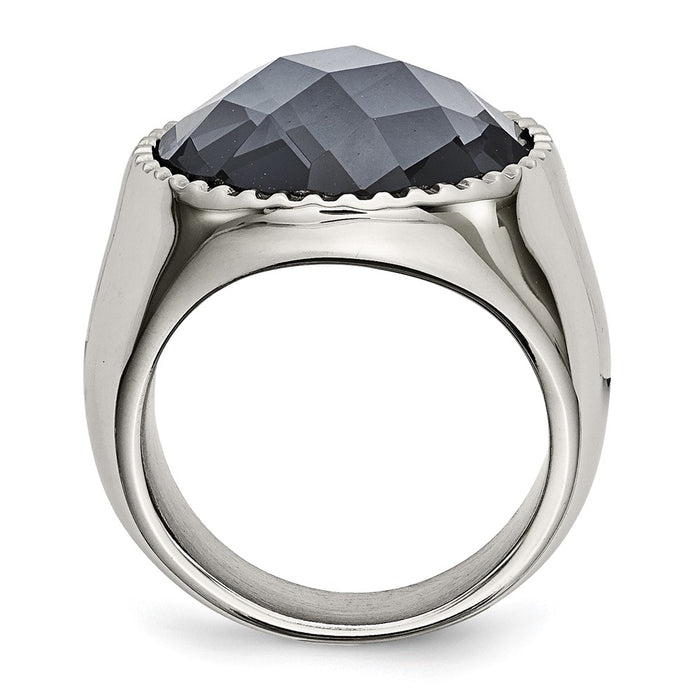 Exclusive Polished Grey Glass Ring - Stylish Chiseled Stainless Steel Design-2