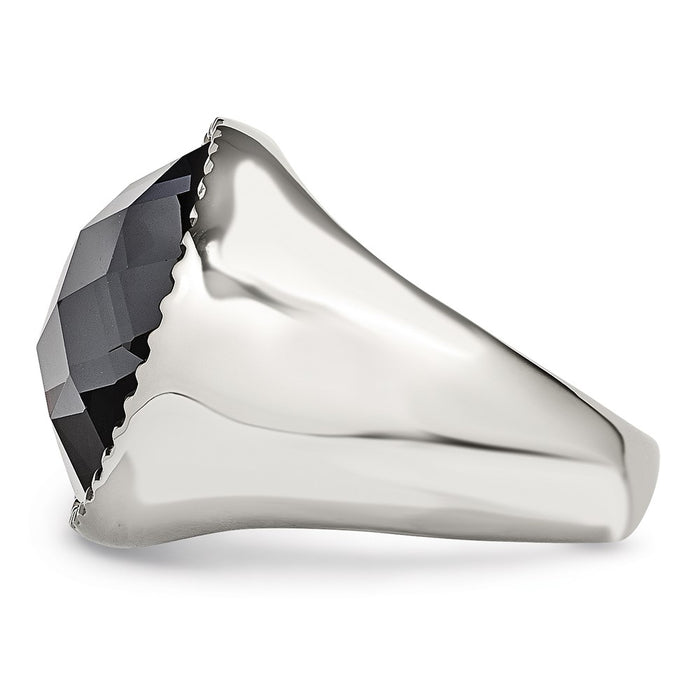 Exclusive Polished Grey Glass Ring - Stylish Chiseled Stainless Steel Design-3