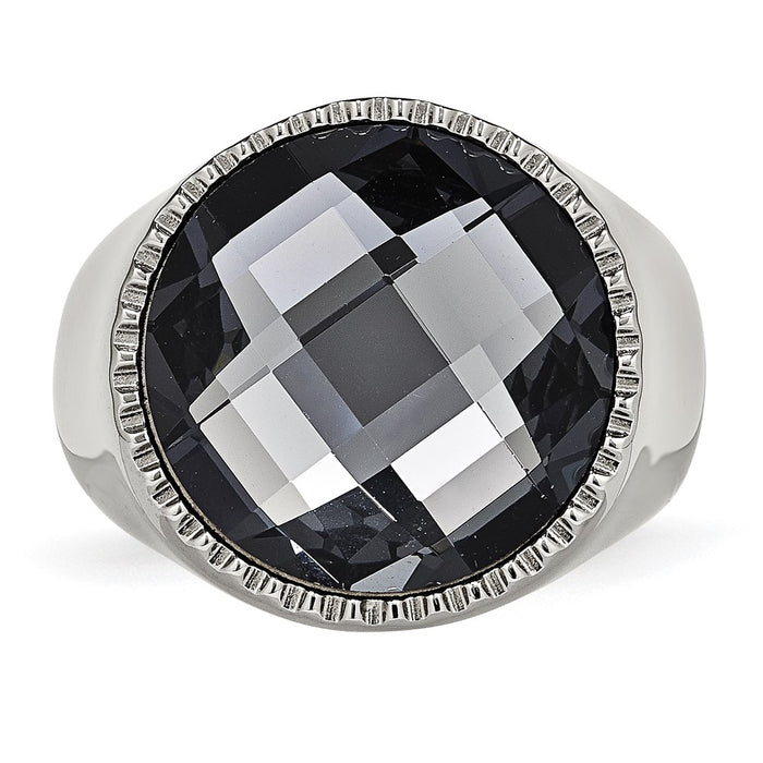 Exclusive Polished Grey Glass Ring - Stylish Chiseled Stainless Steel Design-4