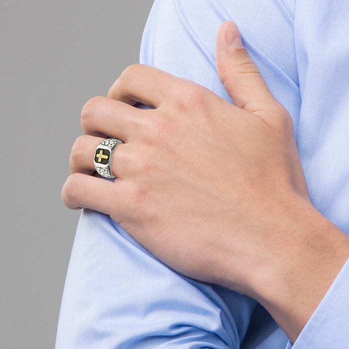 Exclusive Chisel Stainless Steel Crystal Cross Ring - Stylish Yellow IP-Plated-7