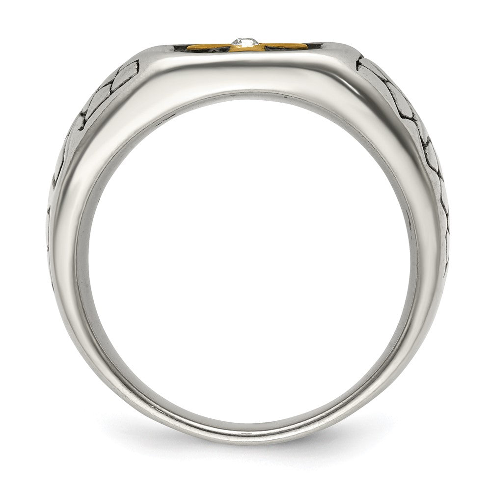 Shop Stylish Chisel Stainless Steel Crystal Cross Ring - 14MM, Yellow IP-Plated