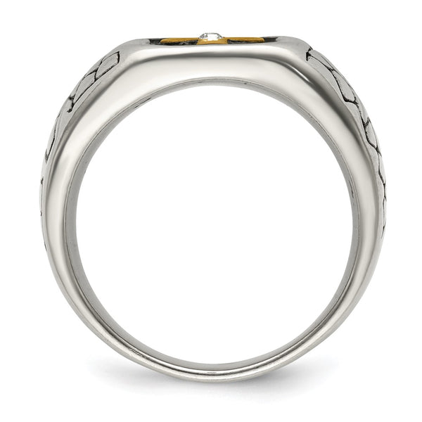 Chisel Stainless Steel Crystal Cross Ring - 14MM, Yellow IP-Plated