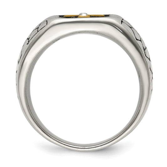 Shop Stylish Chisel Stainless Steel Crystal Cross Ring - 14MM, Yellow IP-Plated