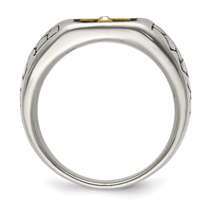 Shop Stylish Chisel Stainless Steel Crystal Cross Ring - 14MM, Yellow IP-Plated-2