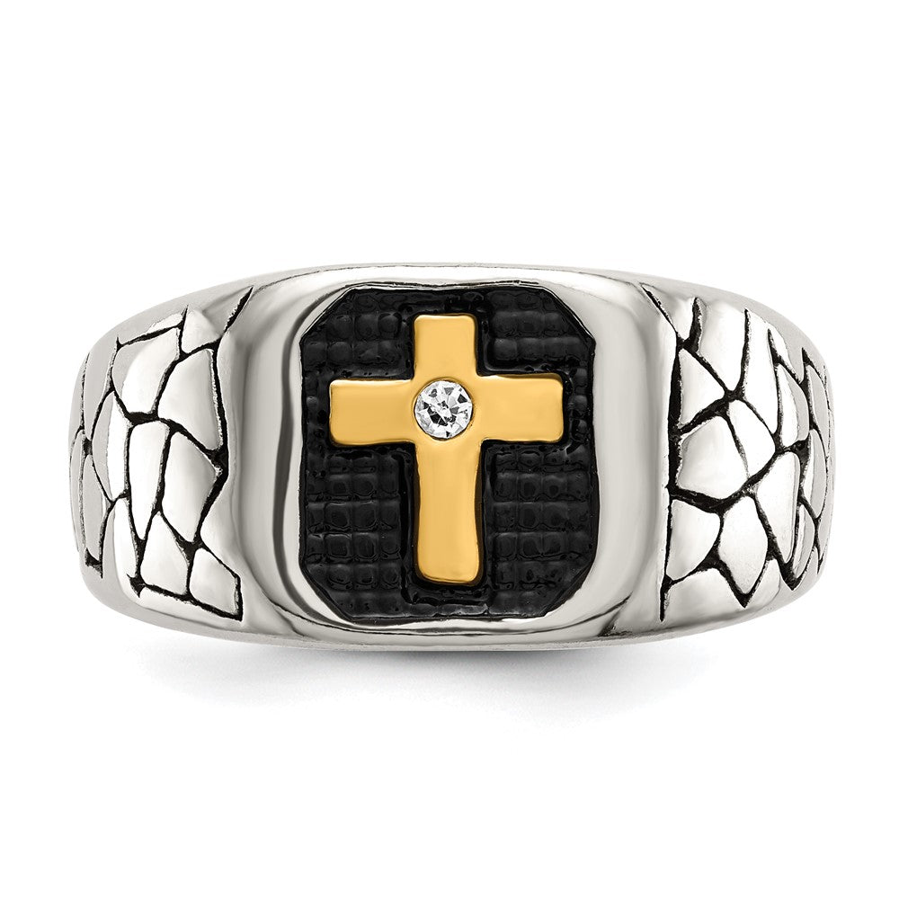 Shop Stylish Chisel Stainless Steel Crystal Cross Ring - 14MM, Yellow IP-Plated