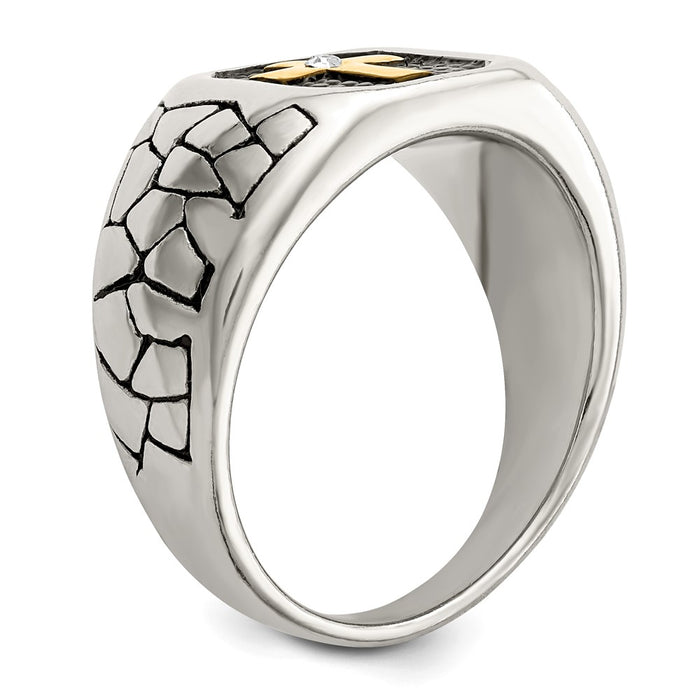 Shop Stylish Chisel Stainless Steel Crystal Cross Ring - 14MM, Yellow IP-Plated-5