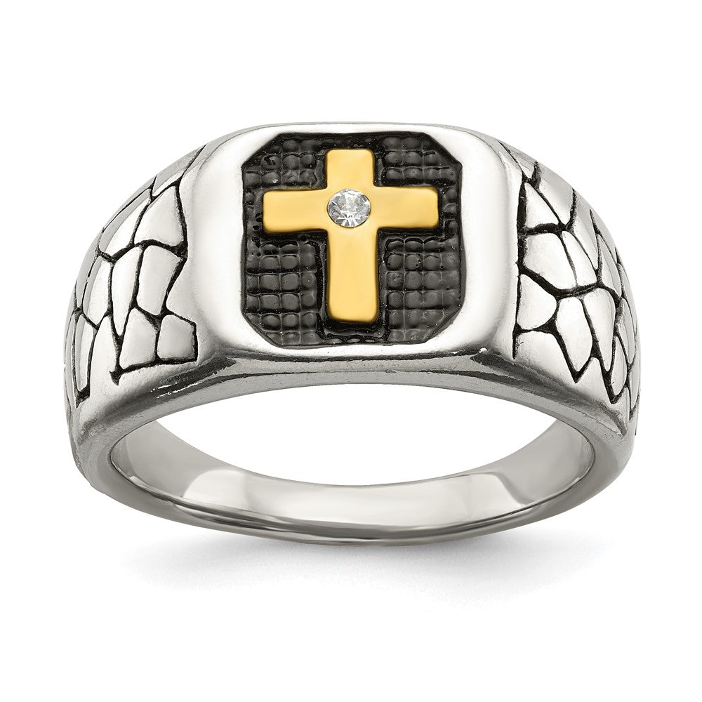 Exclusive Chisel Stainless Steel Crystal Cross Ring - Stylish Yellow IP-Plated