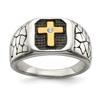 Shop Stylish Chisel Stainless Steel Crystal Cross Ring - 14MM, Yellow IP-Plated