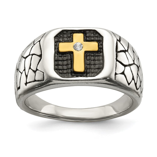 Shop Stylish Chisel Stainless Steel Crystal Cross Ring - 14MM, Yellow IP-Plated