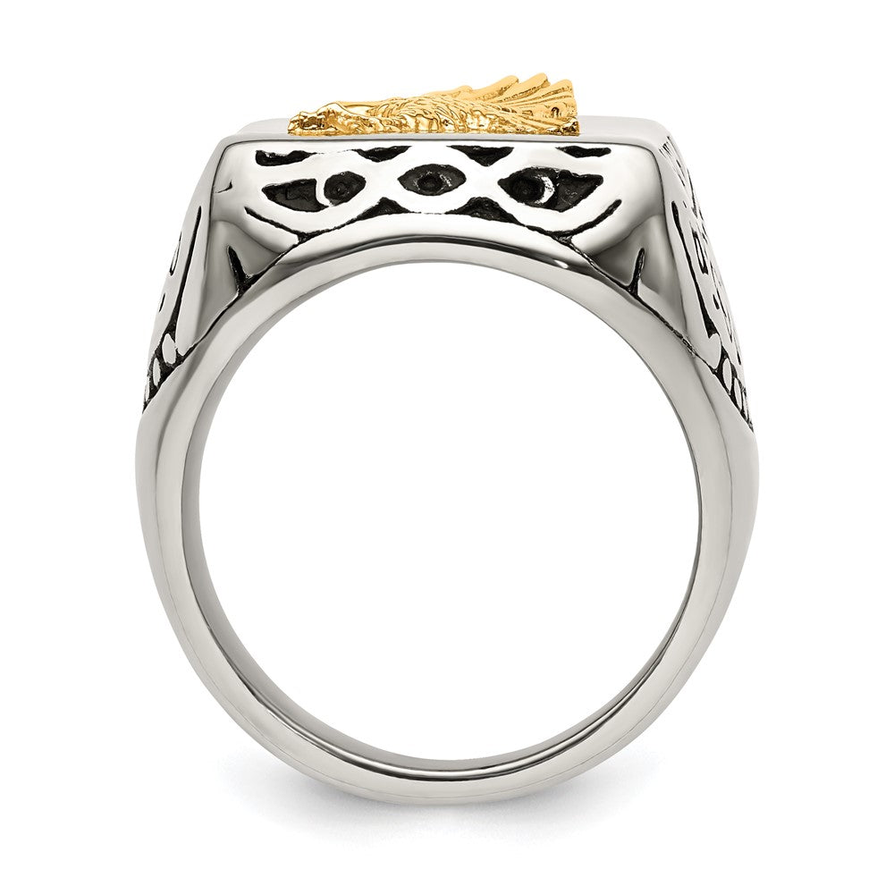High-Quality Antiqued Eagle Ring - Stylish Chiseled Stainless Steel & 14K Gold