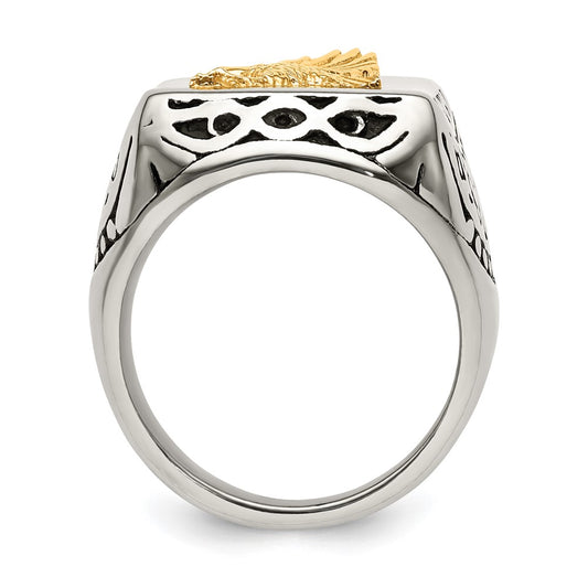 High-Quality Antiqued Eagle Ring - Stylish Chiseled Stainless Steel & 14K Gold