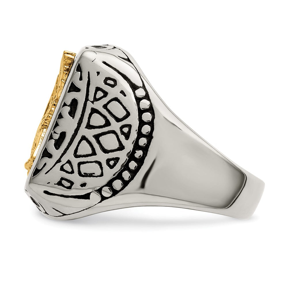 Exclusive Antiqued Eagle Ring in Chiseled Stainless Steel & 14K Gold Accents