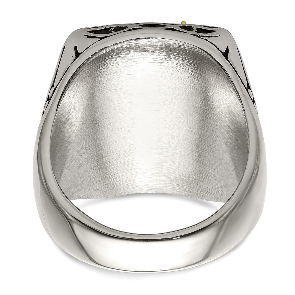 Exclusive Antiqued Eagle Ring in Chiseled Stainless Steel & 14K Gold Accents