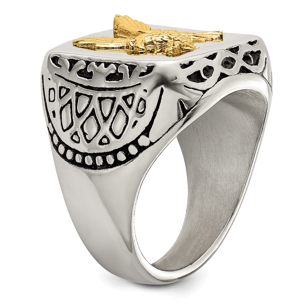 Exclusive Antiqued Eagle Ring in Chiseled Stainless Steel & 14K Gold Accents