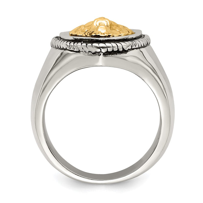 Shop Exclusive Antiqued Lion Shield Ring in Chiseled Stainless Steel & 14K Gold-2