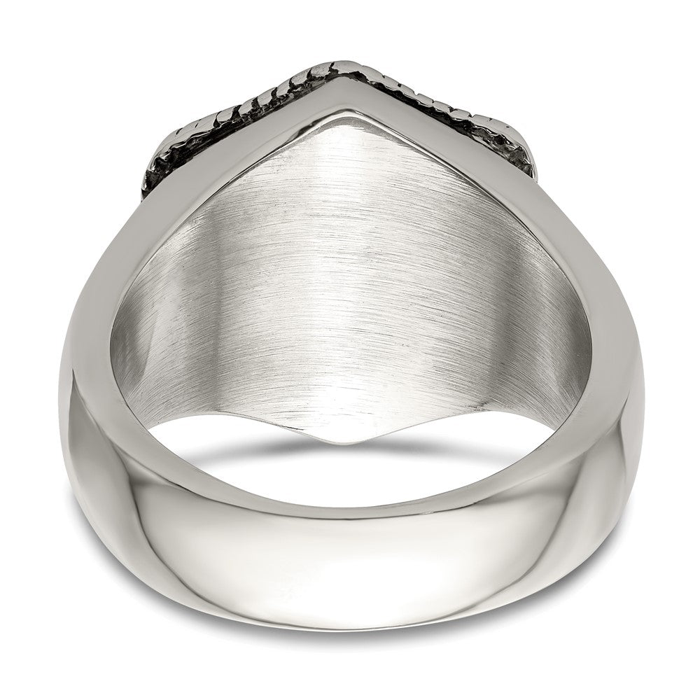 Shop Exclusive Antiqued Lion Shield Ring in Chiseled Stainless Steel & 14K Gold
