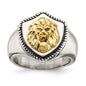 High-Quality Antiqued Lion Shield Ring in Stainless Steel with 14K Gold Accent-1