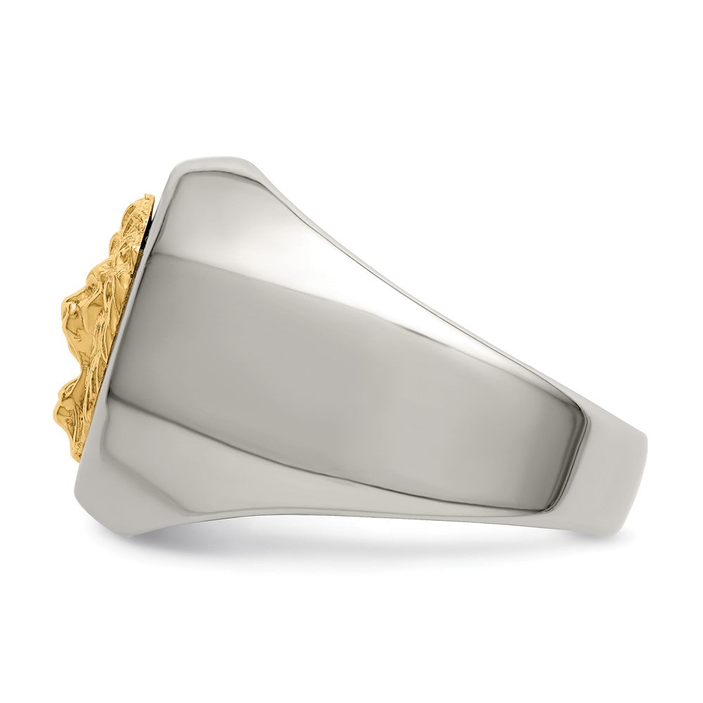 High-Quality Polished Lion Head Ring, 14K Gold Accents, Stylish Design