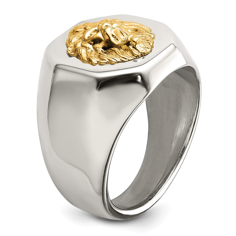 Buy Exclusive Polished Lion Head Ring - Stylish Chiseled Stainless Steel & 14K Gold