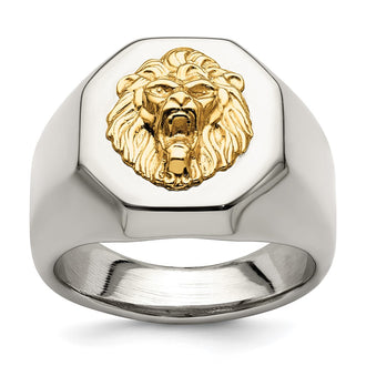 Buy Exclusive Polished Lion Head Ring - Stylish Chiseled Stainless Steel & 14K Gold