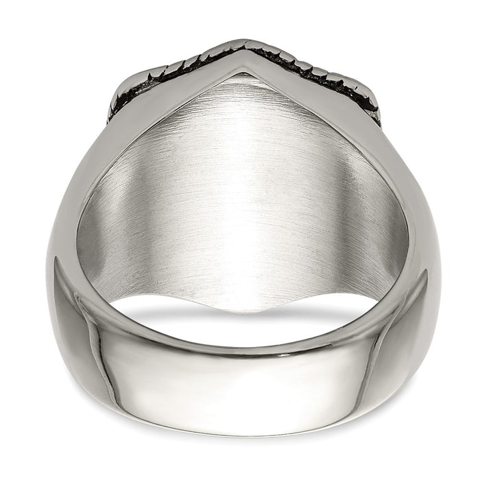 High-Quality Antiqued Shield Ring in Chiseled Stainless Steel & 14K Gold Accent-5