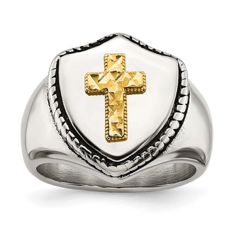 Shop Stylish Antiqued Shield Ring - 14K Gold Accent, Durable Stainless Steel