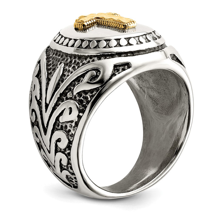 Buy Exclusive Antiqued Cross Ring - Chiseled Stainless Steel & 14K Gold Accents-3
