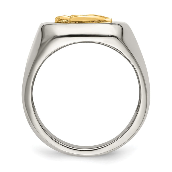 Polished Praying Hands Ring - 14K Gold Accents