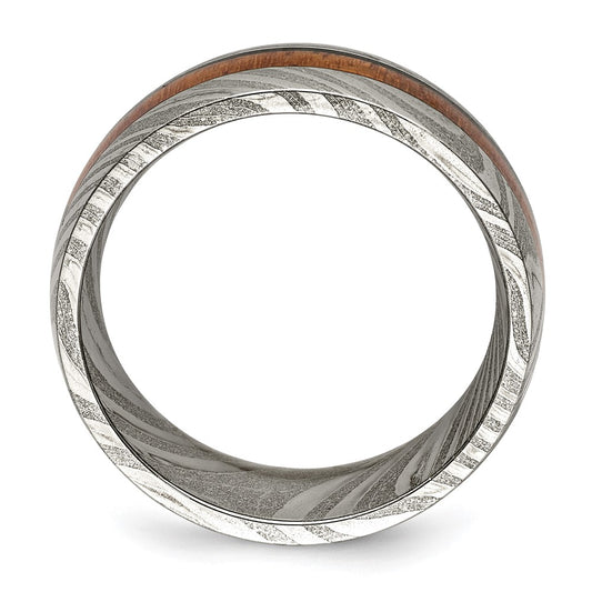 Exclusive 8mm Polished Chisel Damascus Steel Band with Sapele Wood - Stylish Value