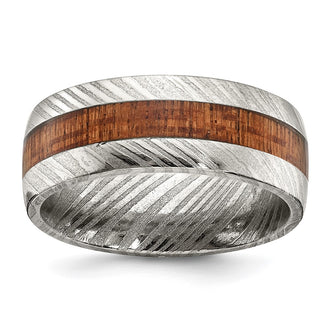 Exclusive 8mm Polished Chisel Damascus Steel Band with Sapele Wood - Stylish Value