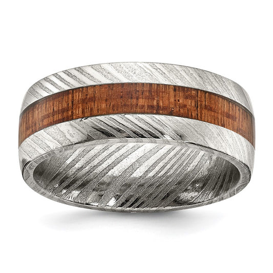 Exclusive 8mm Polished Chisel Damascus Steel Band with Sapele Wood - Stylish Value