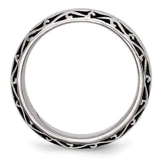 Buy Exclusive 7mm Antiqued & Polished Swirl Band in Chisel Stainless Steel