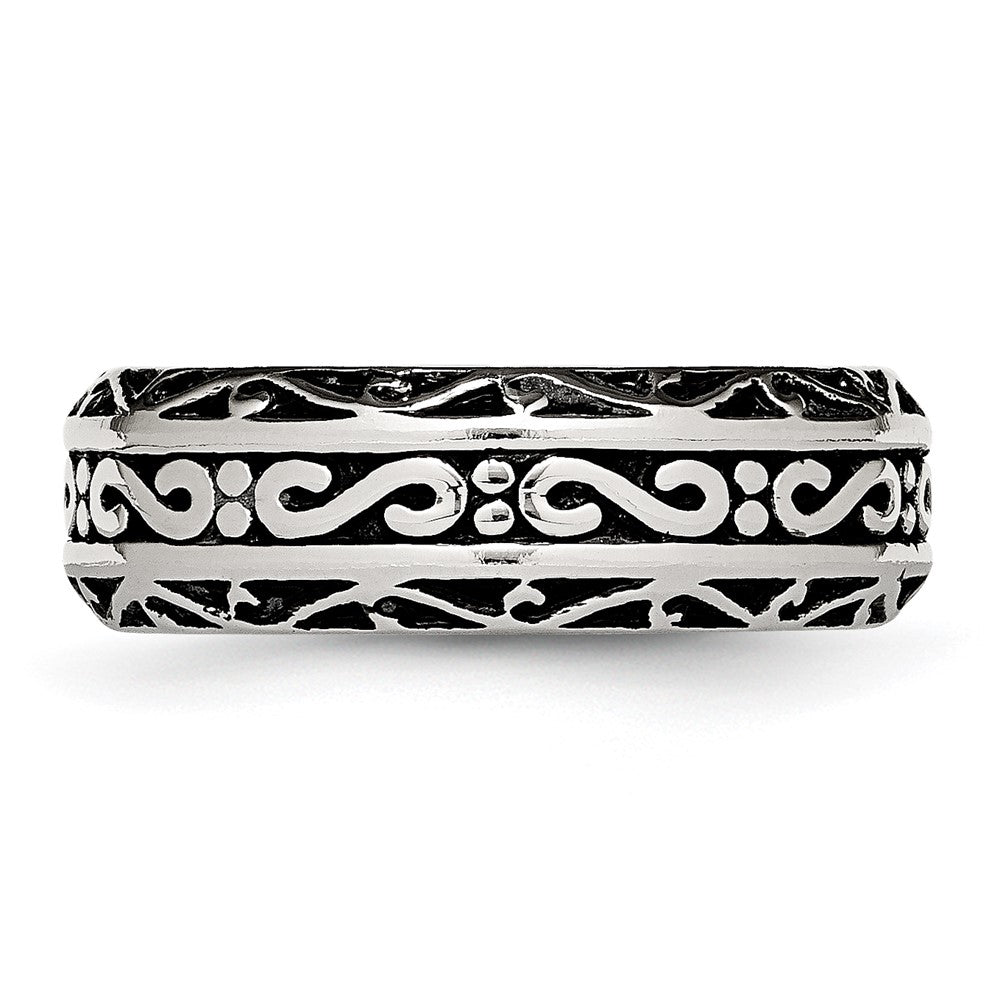 Buy Exclusive 7mm Antiqued & Polished Swirl Band in Chisel Stainless Steel