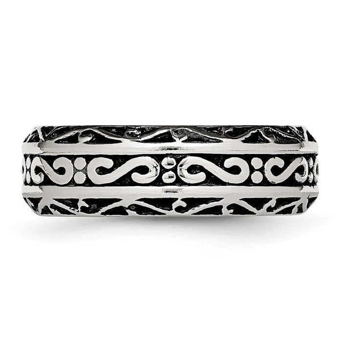 Buy Exclusive 7mm Antiqued & Polished Swirl Band in Chisel Stainless Steel-3