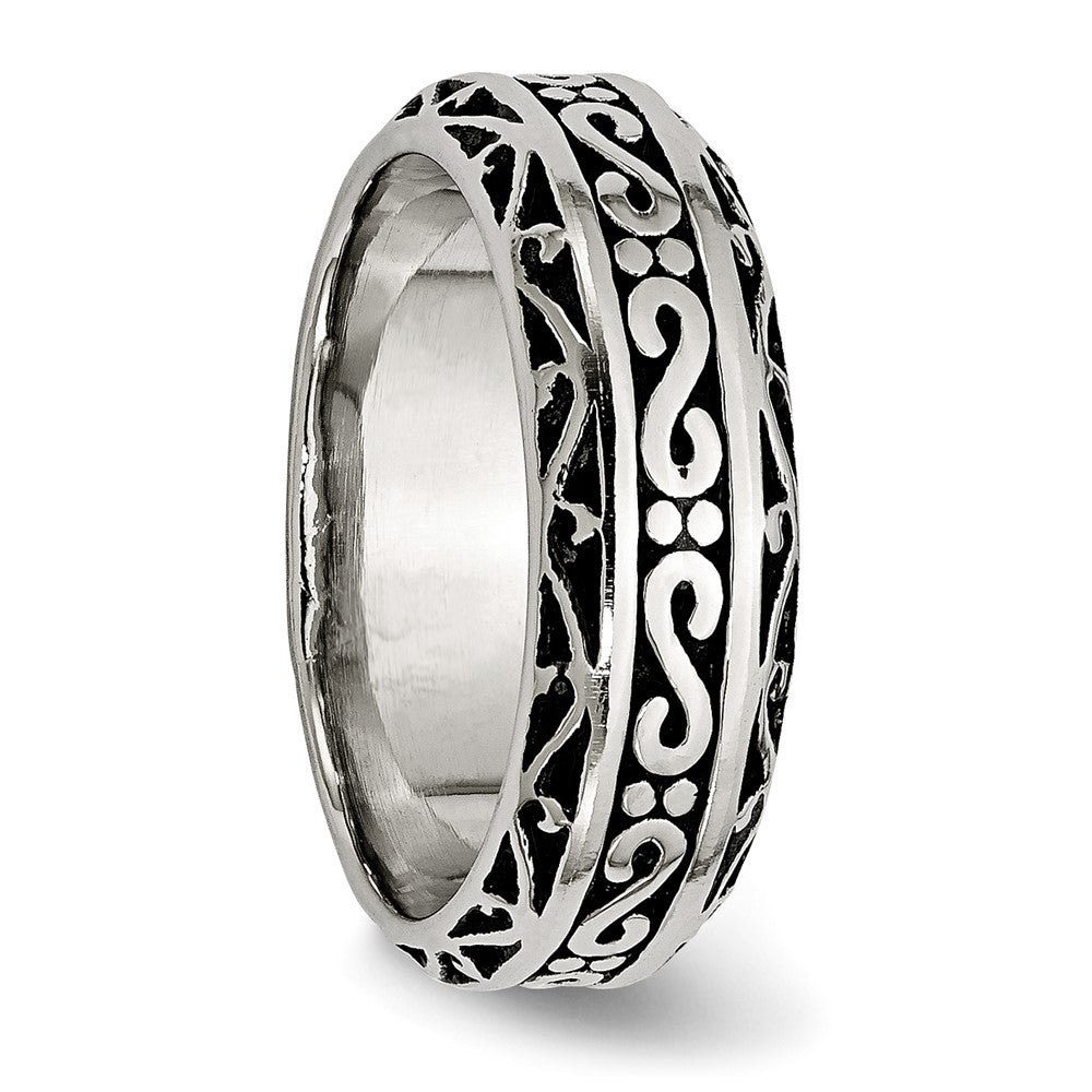 Buy Stylish 7mm Antiqued & Polished Swirl Band in Chisel Stainless Steel