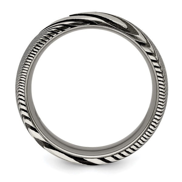 8mm Polished Chisel Damascus Steel Ring