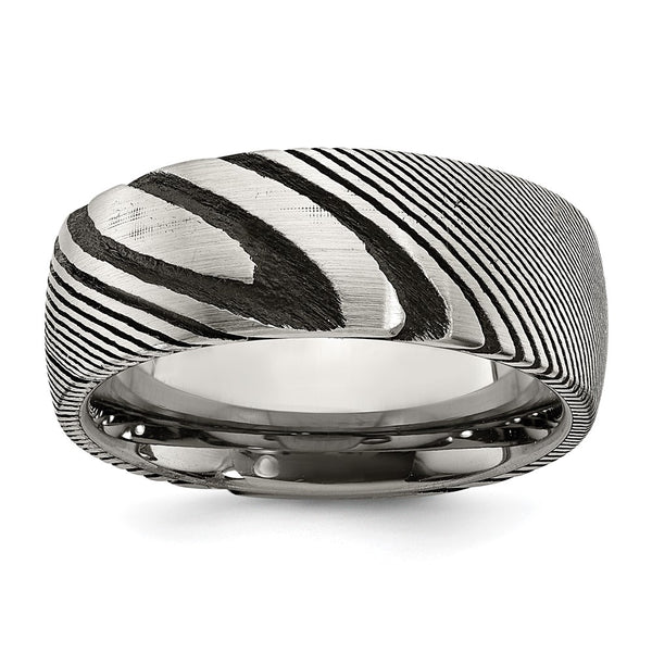 8mm Polished Chisel Damascus Steel Ring