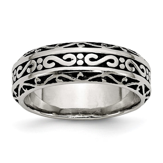 Shop Exclusive 7mm Chisel Stainless Steel Band - Stylish Antiqued & Polished Design
