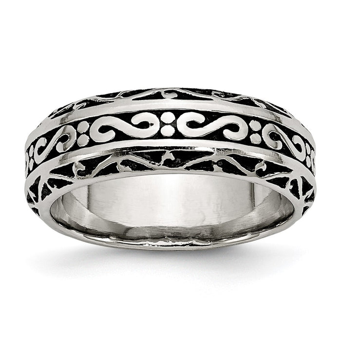 Shop Exclusive 7mm Chisel Stainless Steel Band - Stylish Antiqued & Polished Design-1