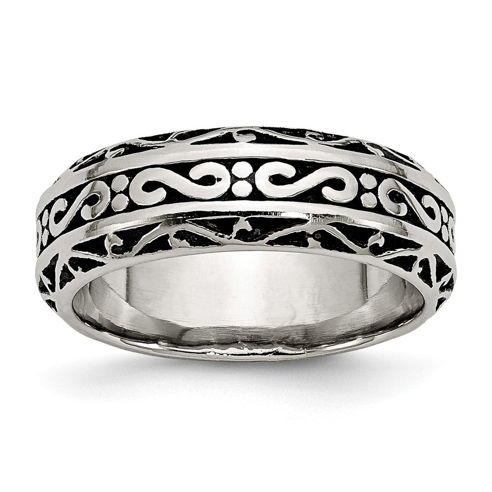 Buy Exclusive 7mm Antiqued & Polished Swirl Band in Chisel Stainless Steel