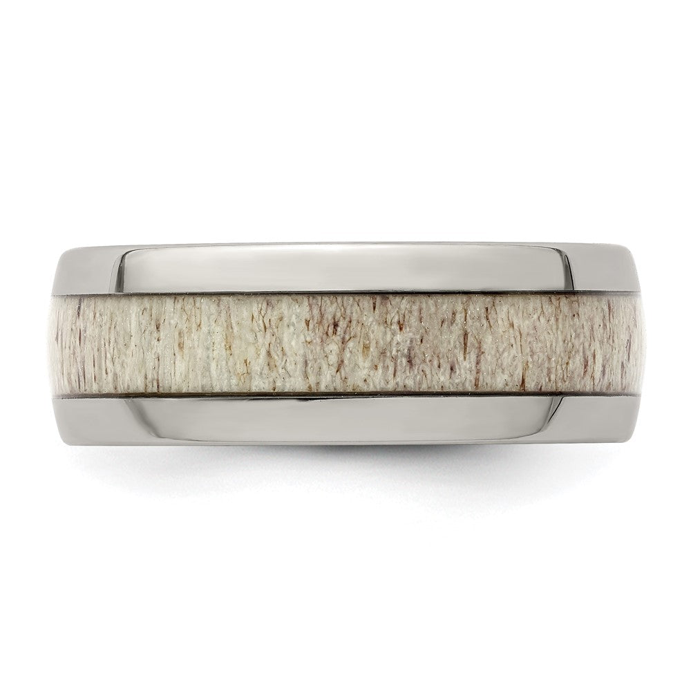Buy Stylish Polished Stainless Steel Chisel Band with Antler Inlay - 8mm