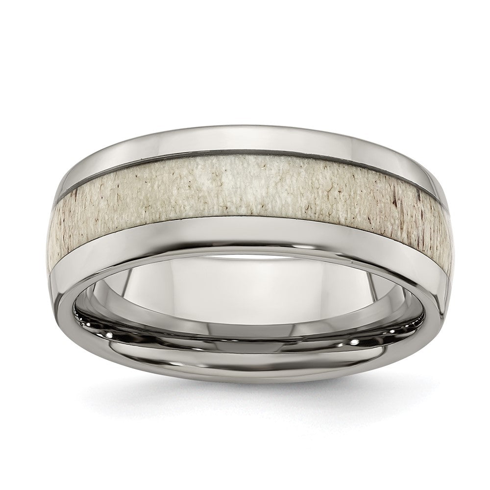 Exclusive 8mm Polished Stainless Steel Chisel Band with Antler Inlay