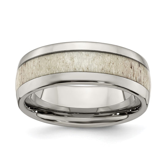 High-Quality 8mm Polished Stainless Steel Chisel Band with Antler Inlay - Stylish Value