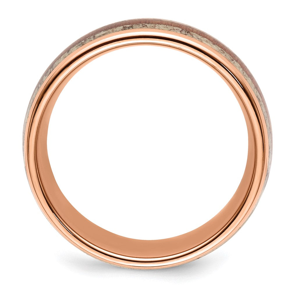 Exclusive 8mm Polished Rose IP-Plated Chisel Band with Antler Inlay - Stylish!