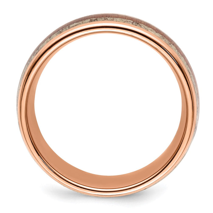 Exclusive 8mm Polished Rose IP-Plated Chisel Band with Antler Inlay - Stylish!-2