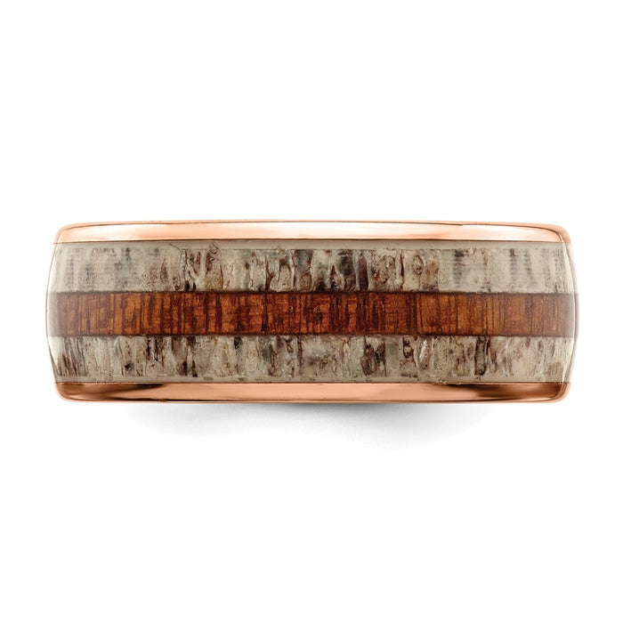 Exclusive 8mm Polished Rose IP-Plated Chisel Band with Antler Inlay - Stylish!-3
