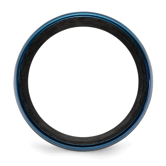 Exclusive 8mm Chisel Black Carbon Fiber & Brushed Blue IP-Plated Ring