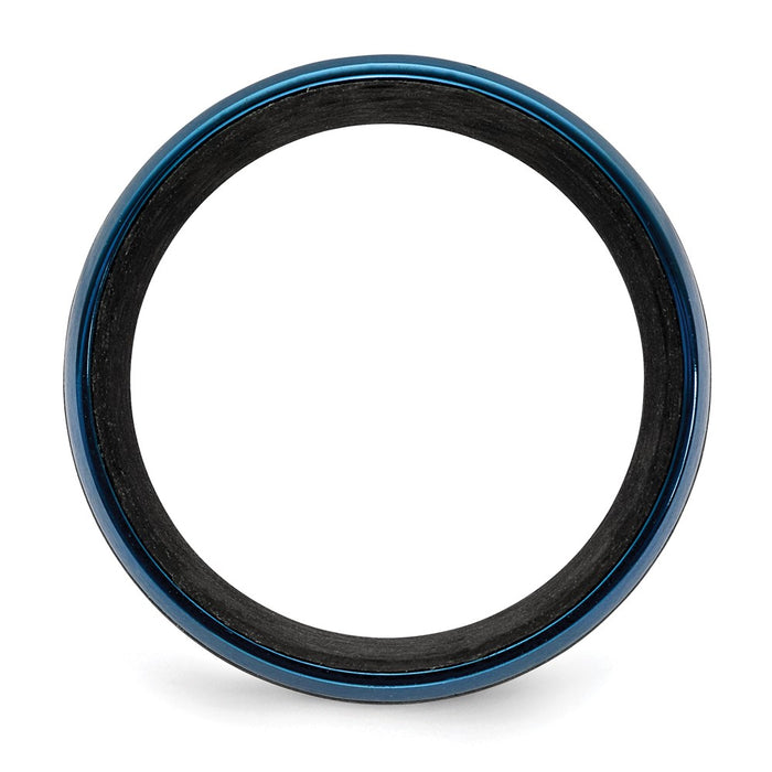 Buy Stylish 8mm Chisel Black Carbon Fiber & Blue IP-Plated Stainless Steel Ring-2