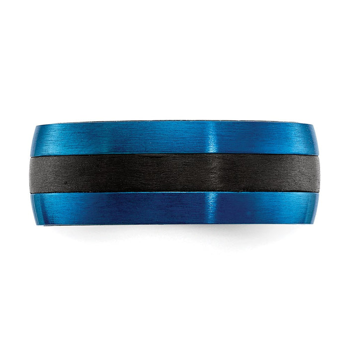 Exclusive 8mm Chisel Black Carbon Fiber & Brushed Blue Steel Ring - Luxury Style-3