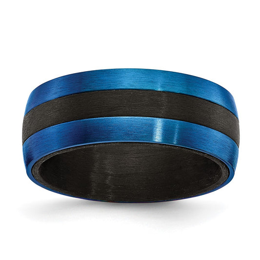 Exclusive 8mm Chisel Black Carbon Fiber & Brushed Blue IP-Plated Ring